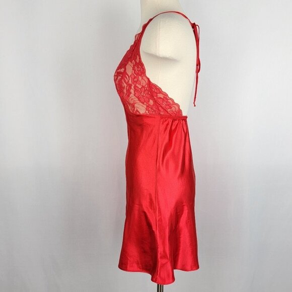 Vintage Fredericks Hollywood Womens Babydoll Slip Dress Small Red Satin Coquette - Picture 10 of 15